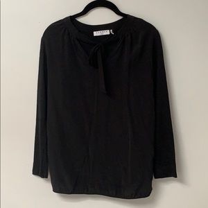 Silk and linen blend neck tie long sleeve top